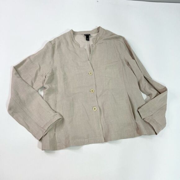 Eileen Fisher Shirt Womens Large Linen blend Cream Pleated Button-Front - Picture 1 of 9